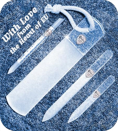 Genuine Czech Glass Nail File Set by GLADZY - Callus Remover Foot Rasp, Cuticle Pusher Manicure Stick, Double Sided Etched Different Grit Surface, Professional Nail Care Tool Kit, Made in EU - color: All-in-one Set