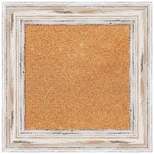 Amanti Art Natural Cork Board for Wall, 19x19 Vision Board with White Frame, Small Corkboard Office Decor for Home Organization, Cottage Corkboard Pinboard to Display Items for Home Organization in - color: Alexandria White Wash, size: 19" x 19"