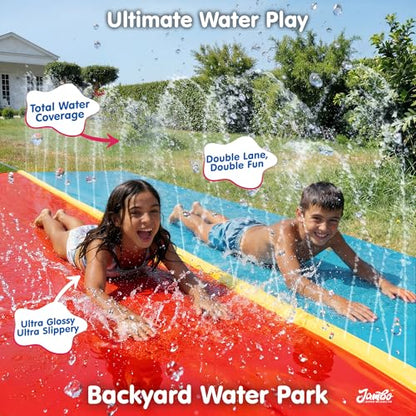 JAMBO Premium 18Ft Budget Slip Splash and Slide, Heavy Duty Water Slide with Advanced Sprinkler System, Backyard Waterslide, Splash Mat, Outdoor Water Toys n Slides for Kids - color: 18' Multicolor