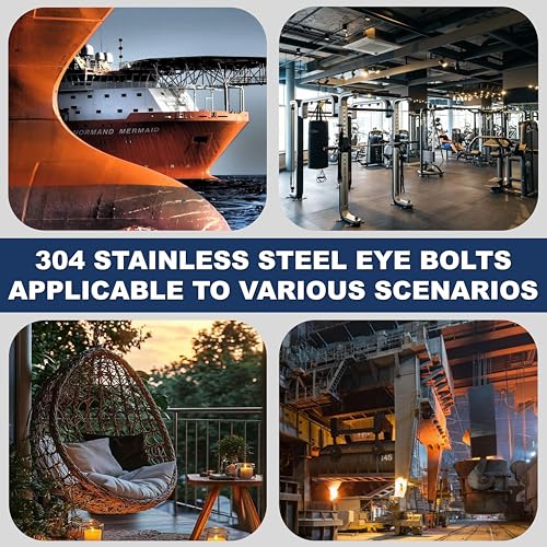 4 Pack M12 Stainless Steel Eye Bolts with Nuts, 1/2" x 3" Eye Bolts | 304 Stainless Steel Eye Bolt,Eye Bolts Heavy Duty for Hang Tie Down Outdoor,1/2 eye bolts with nuts,m12 eye bolts - size: M12x77mm (1/2"x3")