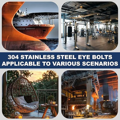 4 Pack M12 Stainless Steel Eye Bolts with Nuts, 1/2" x 3" Eye Bolts | 304 Stainless Steel Eye Bolt,Eye Bolts Heavy Duty for Hang Tie Down Outdoor,1/2 eye bolts with nuts,m12 eye bolts - size: M12x77mm (1/2"x3")