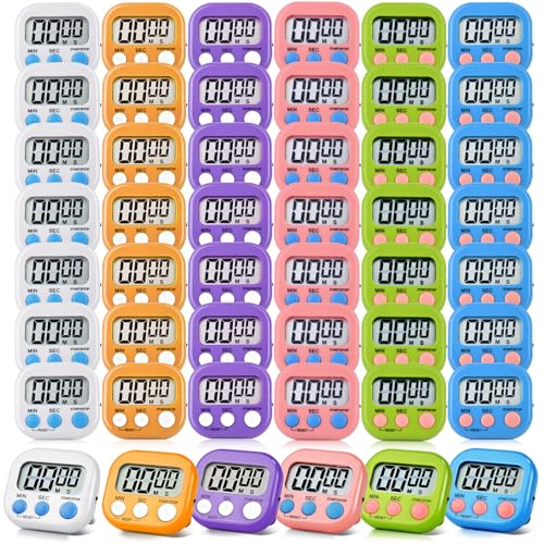 48 Pack Digital Kitchen Timer Magnetic Digital Timer with Big Display Loud Ring Cooking Timers for Kitchen Electronic Timer for Cooking, Bathing, Gym, Break Time, Classroom(6 Color) - color: 6 Color