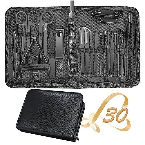 Manicure Set 30 in 1 Nail Clipper Set,RedFlow Nail Clippers,Fingernail & Toenail Clippers,Manicure Tools,Pedicure Tools,Suitable for Travel Manicure Kit (A-Black) - color: A-black