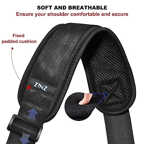 ZINZ 75" Shoulder Strap with Fixed Pad and Dual Balanced Buckles，Black - color: Black