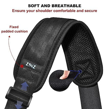 ZINZ 75" Shoulder Strap with Fixed Pad and Dual Balanced Buckles，Black - color: Black