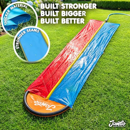 JAMBO Premium 18Ft Budget Slip Splash and Slide, Heavy Duty Water Slide with Advanced Sprinkler System, Backyard Waterslide, Splash Mat, Outdoor Water Toys n Slides for Kids - color: 18' Multicolor