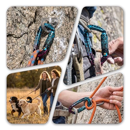 FresKaro UIAA Certified 25KN Auto Locking Climbing Carabiner Clips, Twist Lock, and Heavy Duty Carabiners for Rock Climbing, Rappelling, and Mountaineering, D Shaped - color: 3PCS-SPECKLED