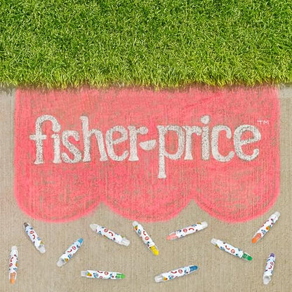 Fisher-Price™ Dustless Chalk Set - 12 Bright Colors with Adjustable Holders, Portable Storage Case, Washable Art Supplies, Safe & Non-Toxic, Draw on Chalkboards, Sidewalks, and Paper