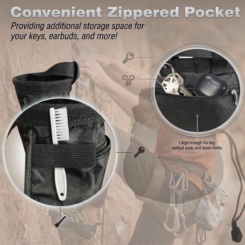 Chalk Bag for Rock Climbing, Bouldering Chalk Bag with Adjustable Belt & Pocket for Gymnastics, Gym, Cross Training, Weightlifting