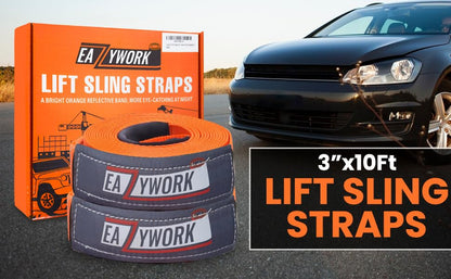 2Packs 3”x10Ft Super Sturdy Lift Sling Straps 25000 Lbs Breaking Load Capacity Heavy Duty Lifting Sling Moving Straps Tree Saver Crane Strap Recovery Reusable Straps Tow Strap Pull Hoist Endless Strap
