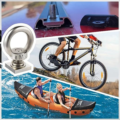 6 Pack Eye Nut with T-Slot Bolt, KWOKWEI M8 Heavy Duty Eye Bolts with Nuts, 304 Stainless Steel Roof Rack T Bolt Eye Nut for Holding Bungee Cord, Anchoring kit, Ropes Anchoring etc