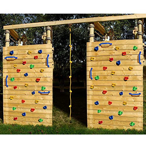 Rainbow Craft DIY Monkey Rock Climbing Holds for Kids - Wall Climbing Rocks of 20pc Rock Wall Holds, 2pc Handles & 1pc 8ft Knotted Climbing Rope - Kids Rock Climbing Holds Rock Wall Climbing Kit