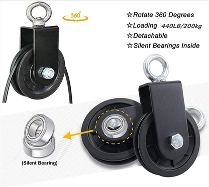 Home Gym Pulley Cable System,Silent Weight Cable Machine Attachment for Lat Pulldowns Tricep Extensions Heavy Duty Coated Steel Wire,Easy DIY Setup with Hanging Strap Carabiners Ideal for Small Spaces - color: 1 Pulley+1 Straps+1 Carabiner+79in Cable 1pcs