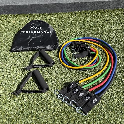Premium Long Tube Resistance Bands with Handles, Set of 5 Strengths with Carrying Bag, for Men and Women, Strength Training Home Gym Workout Equipment