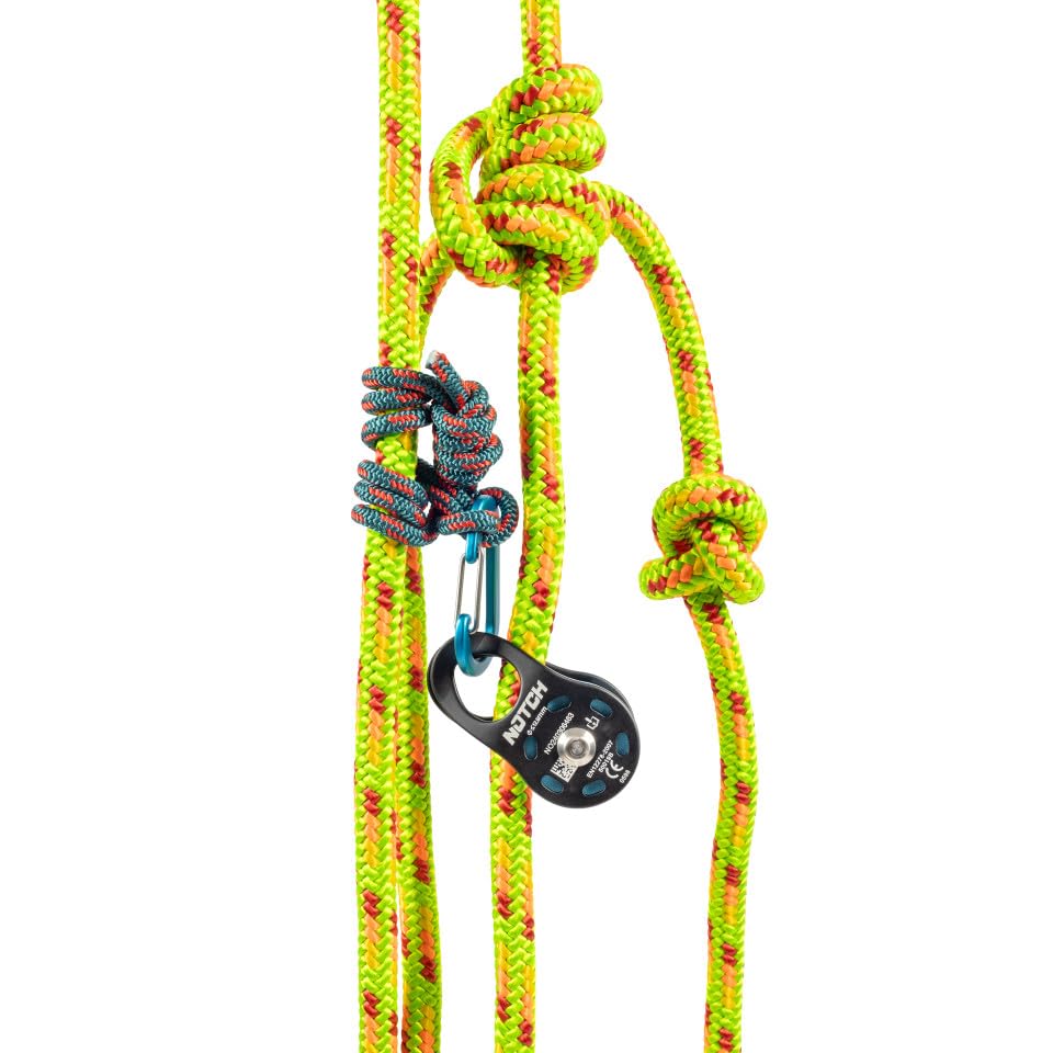 Notch Micro Pulley Combo Includes Micro Pulley, Micro Carabiner & 5mm Accessory Cord, Midline Attachable, Use with Lines up to ½” (13mm) (50096)