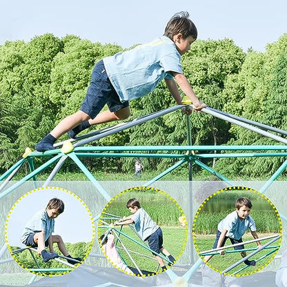 Merax 12FT Climbing Dome with Hammock, Outdoor Geometric Dome Climber | Playground Climber for Kids 3-10 Supporting 1000 lbs, Easy Assembly Play Center Jungle Gym - style: 12FT Green & Silver
