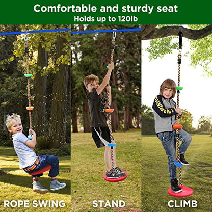 Ninja Obstacle Course for Kids Backyard - 10 Durable Obstacles and 60' Slackline - Outdoor Warrior Obstacle Playset Equipment with Gymnastic Ring, Rope Ladder, Ninja Wheel, Climbing Rope Swing