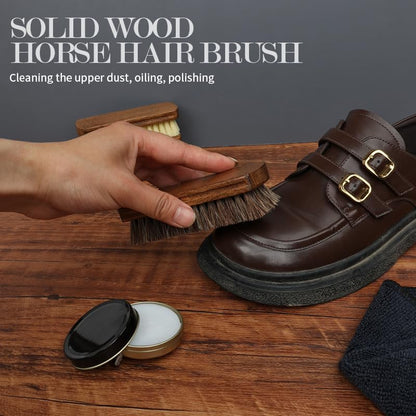 MAXIMILIAN Shoe Shine Brush Kit 3Pcs Suede Brush Solid Wood Shoe Brushes | Horsehair Shoe Brush for Polishing,Crepe Suede Brush,Leather&Suede&Nubuck Shoe Cleaning kit,Remove Stains Spots Restore Suede