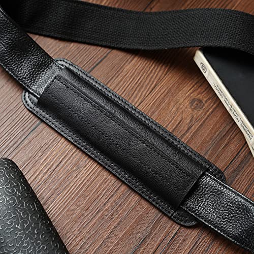 Full Grain Leather Shoulder Strap - Replacement Bag Straps for Laptop Briefcase, Messenger, Duffel, Crossbody, Travel Bags - color: Black Pad