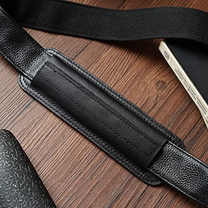Full Grain Leather Shoulder Strap - Replacement Bag Straps for Laptop Briefcase, Messenger, Duffel, Crossbody, Travel Bags - color: Black Pad