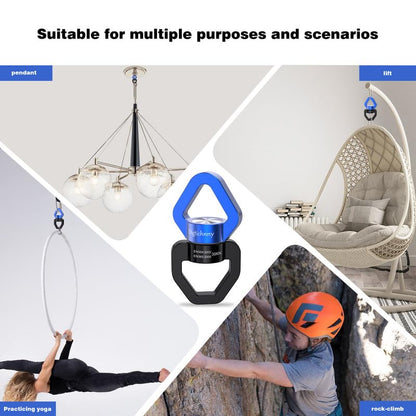 35KN Swing Swivel with Swivel Carabiner, Black Blue, 2 Pack | For hanging chairs, aerial yoga, hammocks, tire swings, kids' swings, gym rings, web tree swings, smooth rotation - color: Black Blue, size: 2 pack with carabiners