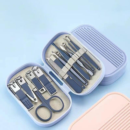 14Piece Professional Stainless Steel Nail Clipper Grooming Kit Nail Care Tools with Blue Foldable Case Manicure Pedicure Set for Men Women Home Travel Personal Nail Care