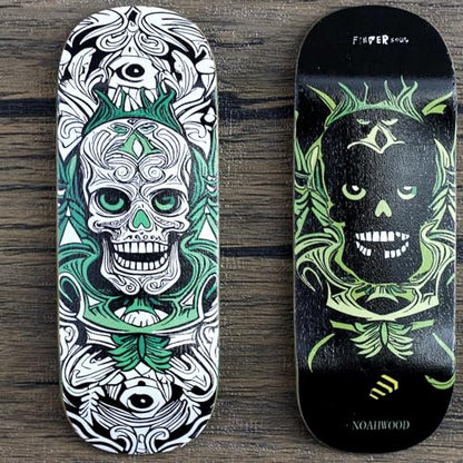 NOAHWOOD NW14.0 Fingerboard Complete (Short Nose Short Tail Deck 98x35.5mm 5-Layer Color Maple Pro concave Design Mini Skateboard Deck) +Pro 36mm Hex Mint Truck + Beige ii Wheel (White fingersoul)