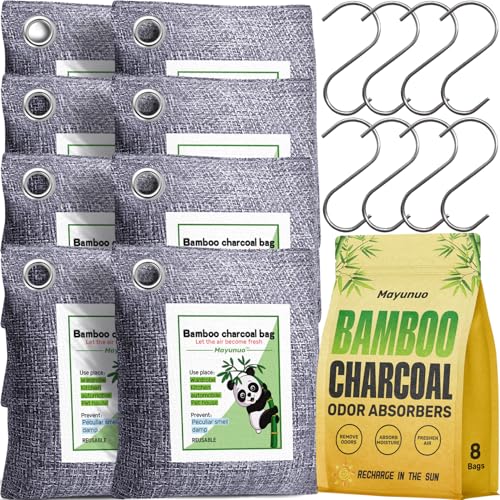 Activated Charcoal Odor Absorber for Strong Odor, Basement, Cars, Closets, Shoes, Smoke. 8 Pack Bamboo Charcoal Air Purifying Bags Deodorizer Odor Eliminator for Home - style: 8 Pack