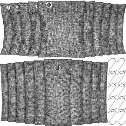 20 Pack Activated Charcoal Odor Absorber, Bamboo Charcoal Air Purifying Bag, Odor Deodorizer and Eliminator for Cars,Shoes, Closets, Pets,Refrigerators, and More (10x100g Large + 10x50g +10 Hooks)