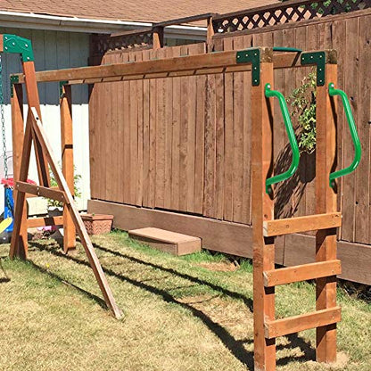 17'' Green Playground Handles Safety Grab Bar Indoor & Outdoor 2pcs | Heavy Duty Solid Metal, Non-Slip Glossy Powder Coated Weather Resistant, Comfy Secure Handle Bar, Playset SwingSet Jungle Gym