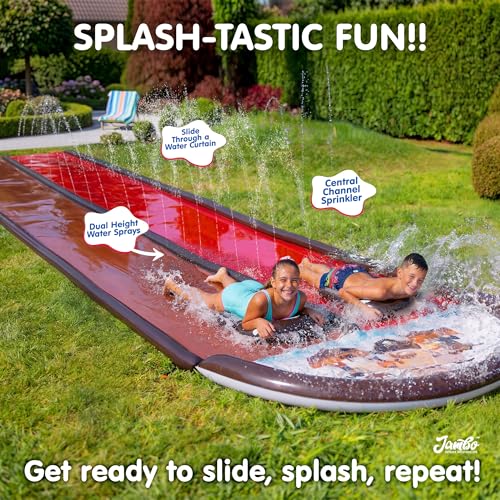 JAMBO Premium 22Ft Water Slide and 2 Bodyboards, Extra Long Heavy Duty Slip Splash and Slide with Inflatable Bumpers, Pirate Splash Mat Water Sprinkler, Outdoor Water Toys, Summer n Toy, Splash Pad - color: 22ft Pirate