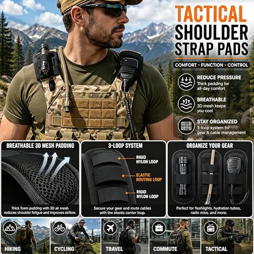 1 Pair Tactical Backpack Shoulder Pads, Thick Shoulder Cushion for Heavy Backpacks Plate Carrier & Rucksack, Fits Straps Up to 2.5", Breathable 3D Mesh, Hook & Loop Fastener, Rucking Hiking & Military