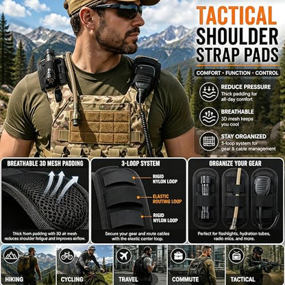 1 Pair Tactical Backpack Shoulder Pads, Thick Shoulder Cushion for Heavy Backpacks Plate Carrier & Rucksack, Fits Straps Up to 2.5", Breathable 3D Mesh, Hook & Loop Fastener, Rucking Hiking & Military
