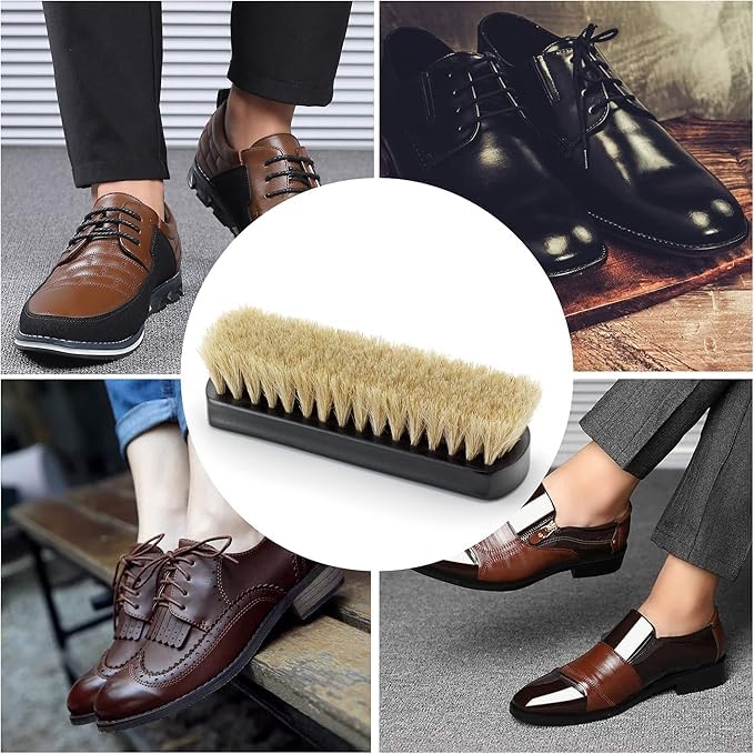 Premium Horsehair Shoe Polish Brush – Handcrafted Beechwood Shoe Brush for Shine and Buffing – Luxurious Shoe Shine Brush with Soft Horsehair Bristles (Black/White) - color: Premium Black and White