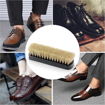 Premium Horsehair Shoe Polish Brush – Handcrafted Beechwood Shoe Brush for Shine and Buffing – Luxurious Shoe Shine Brush with Soft Horsehair Bristles (Black/White) - color: Premium Black and White