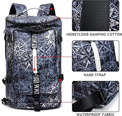 Gym Duffle Bag Waterproof black Laptop Backpack Suitable for Hiking, Fishing, Travel 40L Large Capacity Trendy Cool Lightweight Backpack for Men and Women - color: Black Circle 2