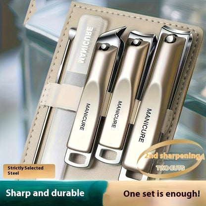 5Pcs Carbon Steel Nail Clippers Set Heavy Duty Sharp Tools for Thick Nails Manicure Pedicure Kit with Travel Case
