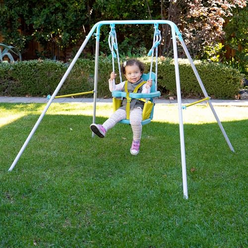 Sportspower FNS-004 My 1st Toddler Swing - Heavy-Duty Baby Indoor/Outdoor Swing Set with Safety Harness, Puppy Version, 58" L x 58" W x 47" H - color: Baby Blue/Yellow
