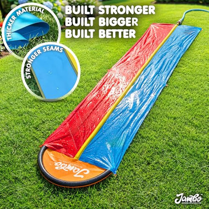 JAMBO Premium 24Ft Budget Slip Splash and Slide, Heavy Duty Water Slide with Advanced Sprinkler System, Backyard Waterslide, Splash Mat, Outdoor Water Toys n Slides for Kids - color: 24' Multicolor