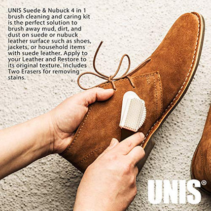 Suede & Nubuck Leather 4 Way Cleaning Caring Brush Shoe & Boots Cleaner Essential Kit with Extra 2 Erasers