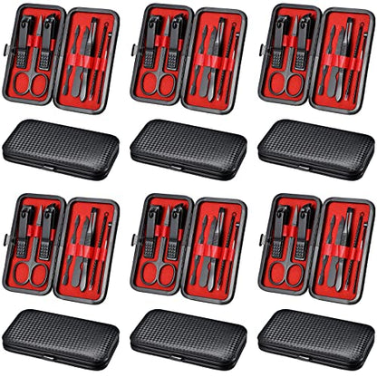 Geosar 12 Sets Manicure Set Nail Clippers Pedicure Kit 8 in 1 Grooming Stainless Steel Kits Nail Care Tools with Travel Case for Employee Coworker Teachers Nurse Gifts(Red Background) - color: Red Background