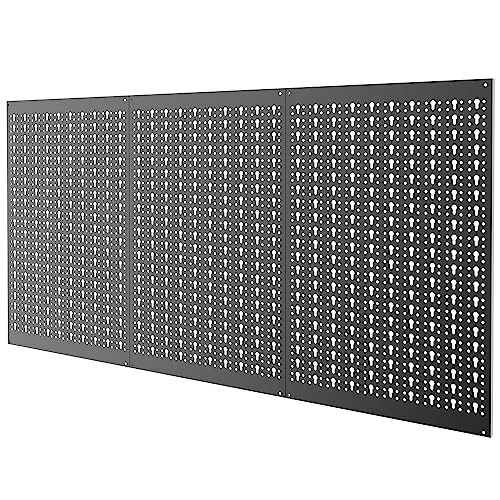TORACK 3 PCS Metal Pegboard Panels for Garage Wall Utility Tools Storage Pegboard for Workbench, Modular Peg Board Tool Organizer Board Kit(Pack of 3, Black) - color: Black
