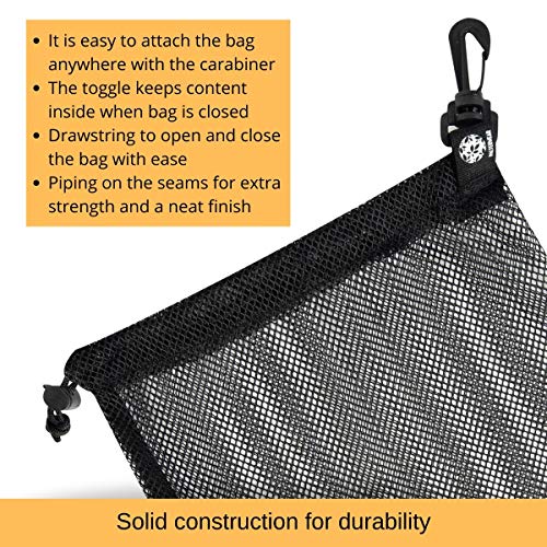 PALTERWEAR Mesh Bag with Clip and Toggle Closure (Set of 4, Black, 9 x 12 Inch) for Scuba, Scalloping, Camping, Multi-Use - size: 9 x 12 inch