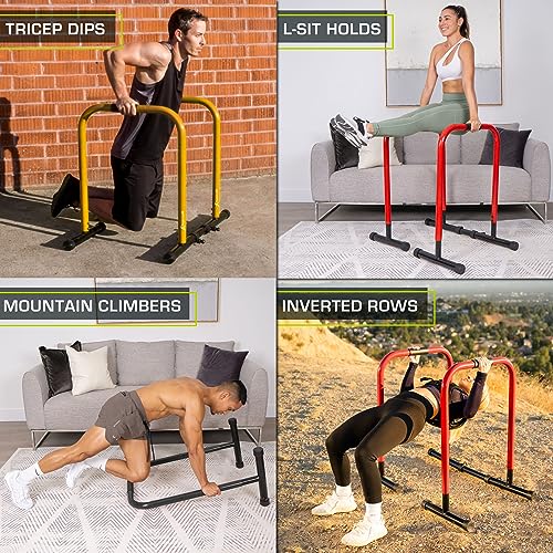 ProsourceFit Dip Stand Station, Heavy Duty Ultimate Body Press Bar with Safety Connector for Tricep Dips - color: Red, style: Lite