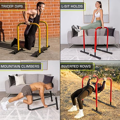 ProsourceFit Dip Stand Station, Heavy Duty Ultimate Body Press Bar with Safety Connector for Tricep Dips - color: Red, style: Lite