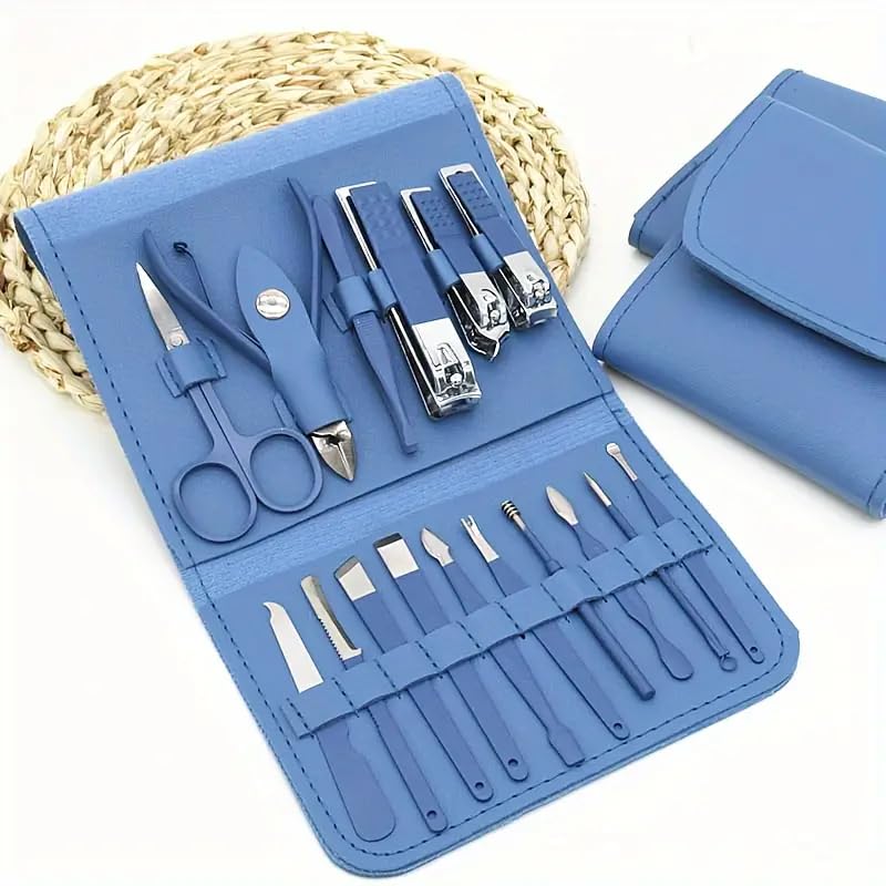 16pcs Nail Clippers Kit, Ultra Sharp Sturdy Fingernail Cutters, Professional Nail Clippers Pedicure Care Tools, Toenail Clipper Cutters for Men and Women Nail Trimmer,Luxury Gold Color,Blue - color: Blue