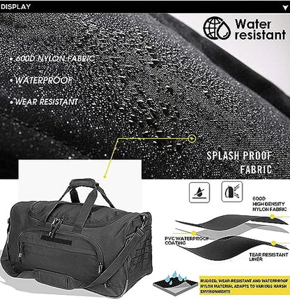 HYKING Gym Bag for Women & Men Tactical Duffle Military Weekender Work Out Lightweight Waterproof Sports Tote Shoe Pocket Black - color: Black