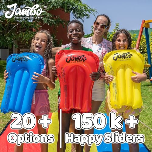 JAMBO 40FT x 7FT XL MEGA Water Slide, 2 Bodyboard Updated Model– Extra Long Extra Wide Slip Splash Slide for Kids, Heavy Duty Backyard Lawn Waterslide, Outdoor Water Toy, Splash Mat Splash Pad - color: 40ft Mega Slide- Blue