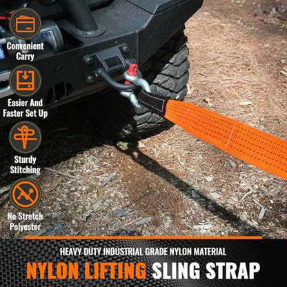 2PCS 2" x5FT & 2PCS 2" x10FT Heavy Duty Nylon Lifting Sling Strap, 18800lb Capacity Super Sturdy Flat Eye Rigging Strap for Hoist, Towing, Moving, Tree Saver Recovery, and Winch