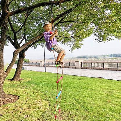 Climbing Rope Ladder Kids Tree Swing with Hanging Strap, Indoor and Outdoor Backyard Playground Play Swing Sets Climber Training Accessories Attachment